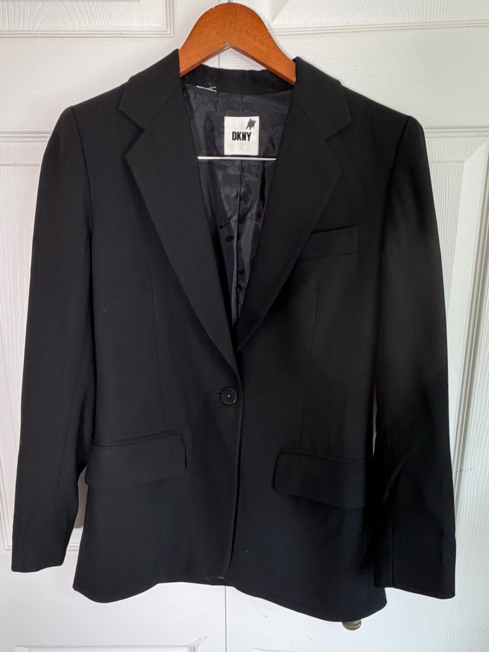 DKNY Black Tailored Single‎ Button Blazer Notch Lapel Career Jacket Size Small